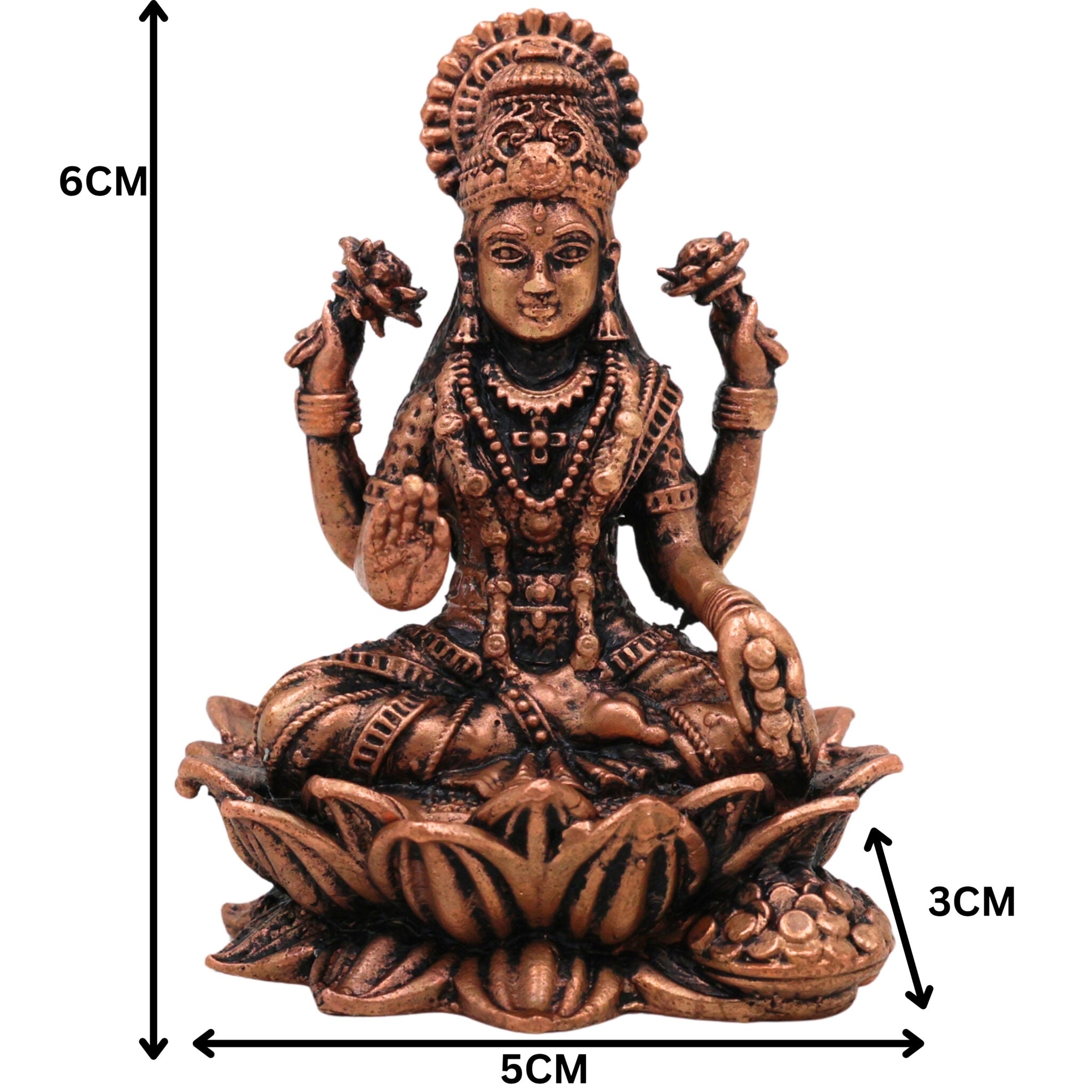 Copper Mahalakshmi Idol, Handcrafted Tamra Lakshmi Murti,Thamira Gajalakshmi Statue for Pooja, Varalakshmi Vratham & Home Decor, Brown, 2.5 Inch, 1 Piece