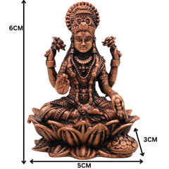 Copper Mahalakshmi Idol, Handcrafted Tamra Lakshmi Murti,Thamira Gajalakshmi Statue for Pooja, Varalakshmi Vratham & Home Decor, Brown, 2.5 Inch, 1 Piece