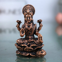 Copper Mahalakshmi Idol, Handcrafted Tamra Lakshmi Statue,Thamira Dhanalakshmi Moorti for Pooja, Varalakshmi Vigraham & Home Decor, Brown, 1.5 Inch, 1 Piece