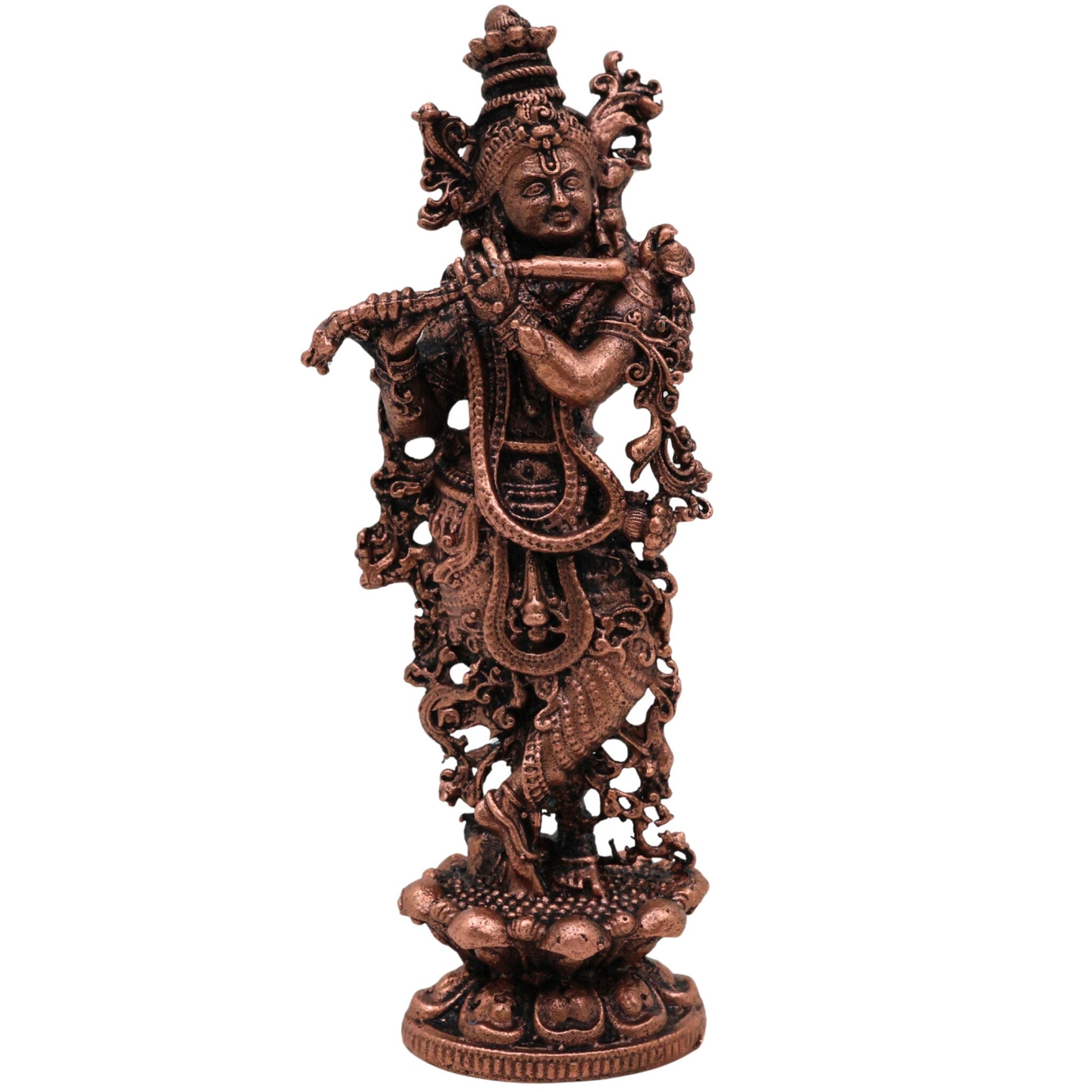 Copper Krishna Idol, Handcrafted Tamra Gopala Murti, Govinda Statue for Pooja, Home Decor & Spiritual Gifts, Brown, 3.5 Inch, 1 Piece