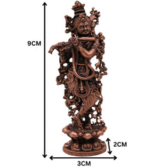 Copper Krishna Idol, Handcrafted Tamra Gopala Murti, Govinda Statue for Pooja, Home Decor & Spiritual Gifts, Brown, 3.5 Inch, 1 Piece