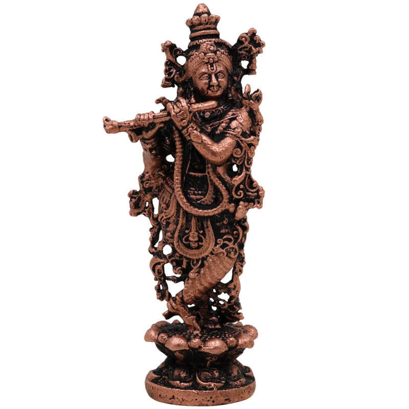 Copper Krishna Idol, Handcrafted Pure Tamra krishna, Madhusudan Murti, Thamira Gopala Vigraham for Pooja, Home Decor & Spiritual Gifts, Brown, 3 Inch, 1 Piece