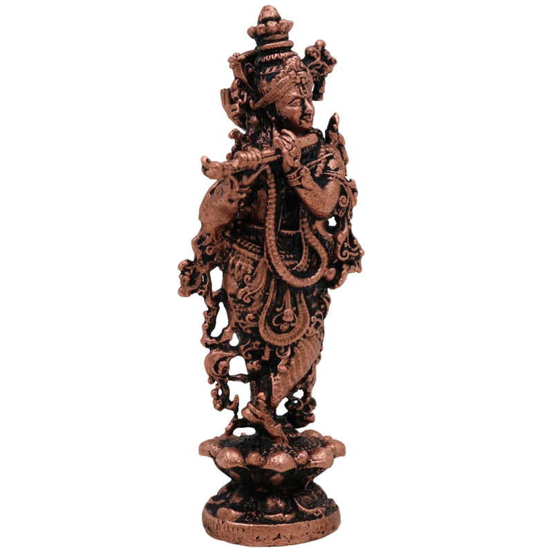 Copper Krishna Idol, Handcrafted Pure Tamra krishna, Madhusudan Murti, Thamira Gopala Vigraham for Pooja, Home Decor & Spiritual Gifts, Brown, 3 Inch, 1 Piece