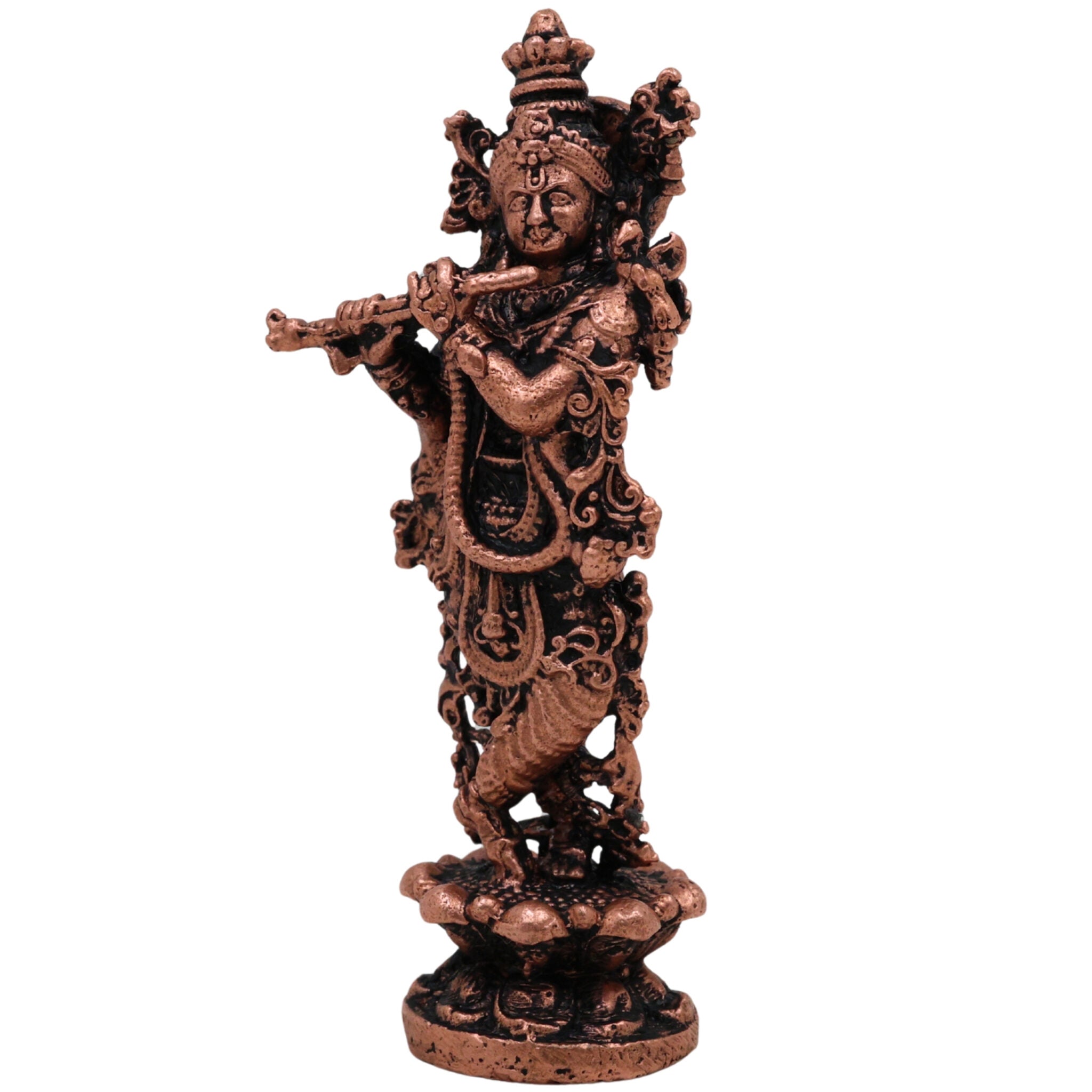 Copper Krishna Idol, Handcrafted Pure Tamra krishna, Madhusudan Murti, Thamira Gopala Vigraham for Pooja, Home Decor & Spiritual Gifts, Brown, 3 Inch, 1 Piece