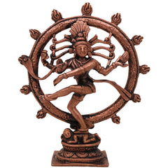 Copper Nataraja Idol, Handcrafted Tamra Thillai Natarajar Murti, Chidambaram Tandava Shiva Statue, Dancing Lord Nateshwar Moorti for Pooja & Home Decor, Brown, 3 Inch, 1 Piece
