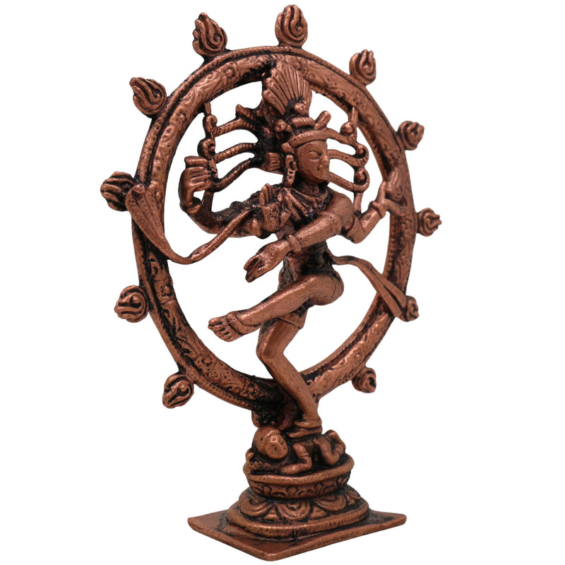 Copper Nataraja Idol, Handcrafted Tamra Thillai Natarajar Murti, Chidambaram Tandava Shiva Statue, Dancing Lord Nateshwar Moorti for Pooja & Home Decor, Brown, 3 Inch, 1 Piece