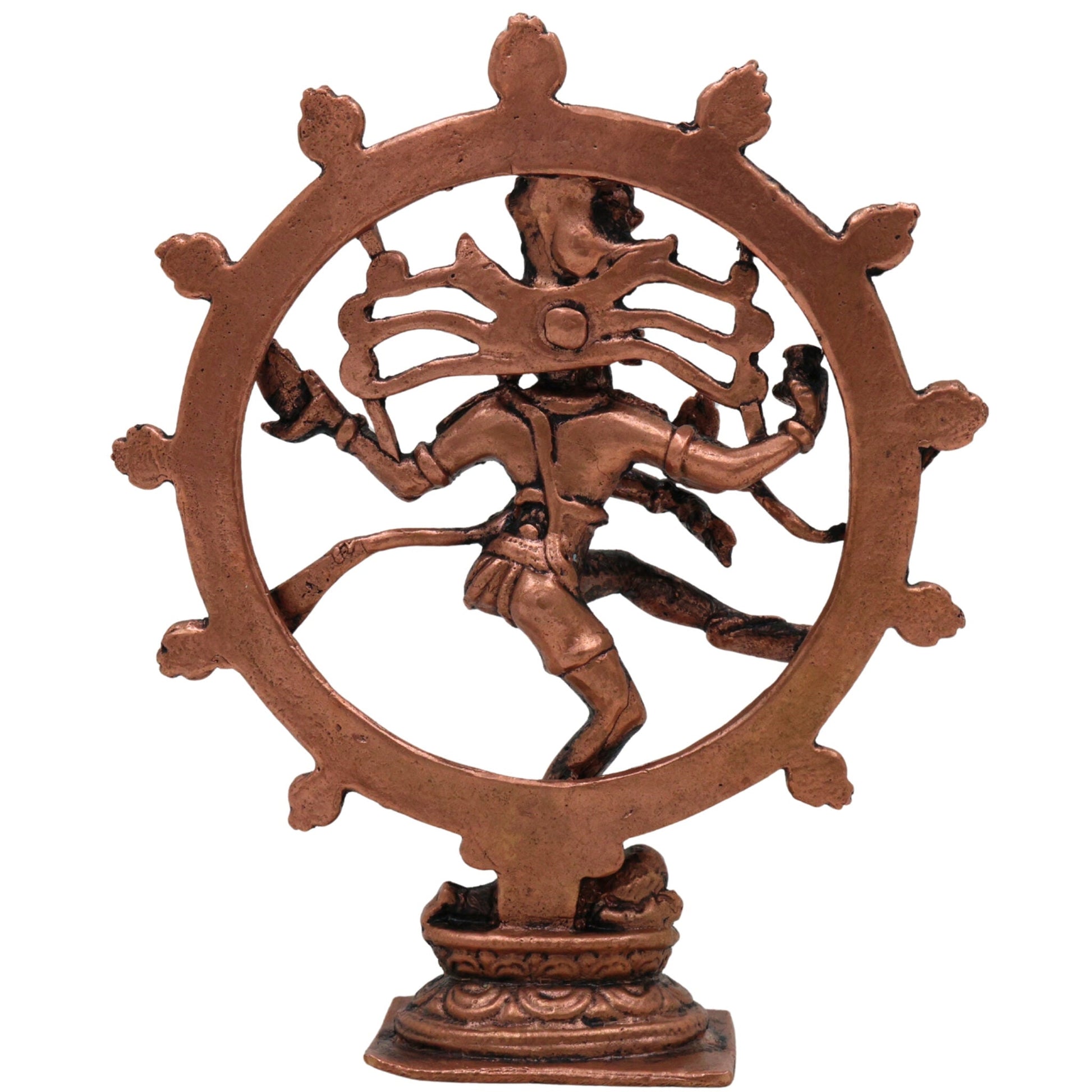 Copper Nataraja Idol, Handcrafted Tamra Thillai Natarajar Murti, Chidambaram Tandava Shiva Statue, Dancing Lord Nateshwar Moorti for Pooja & Home Decor, Brown, 3 Inch, 1 Piece