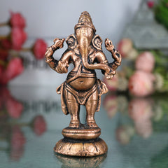 Copper Ganesha Idol, Tamra Ganapati Murti, Thamira Vinayaka Statue, Tamba Ganeshji Figurine for Pooja, Home Decor & Spiritual Gifts, Brown, 2.5 Inch, 1 Piece