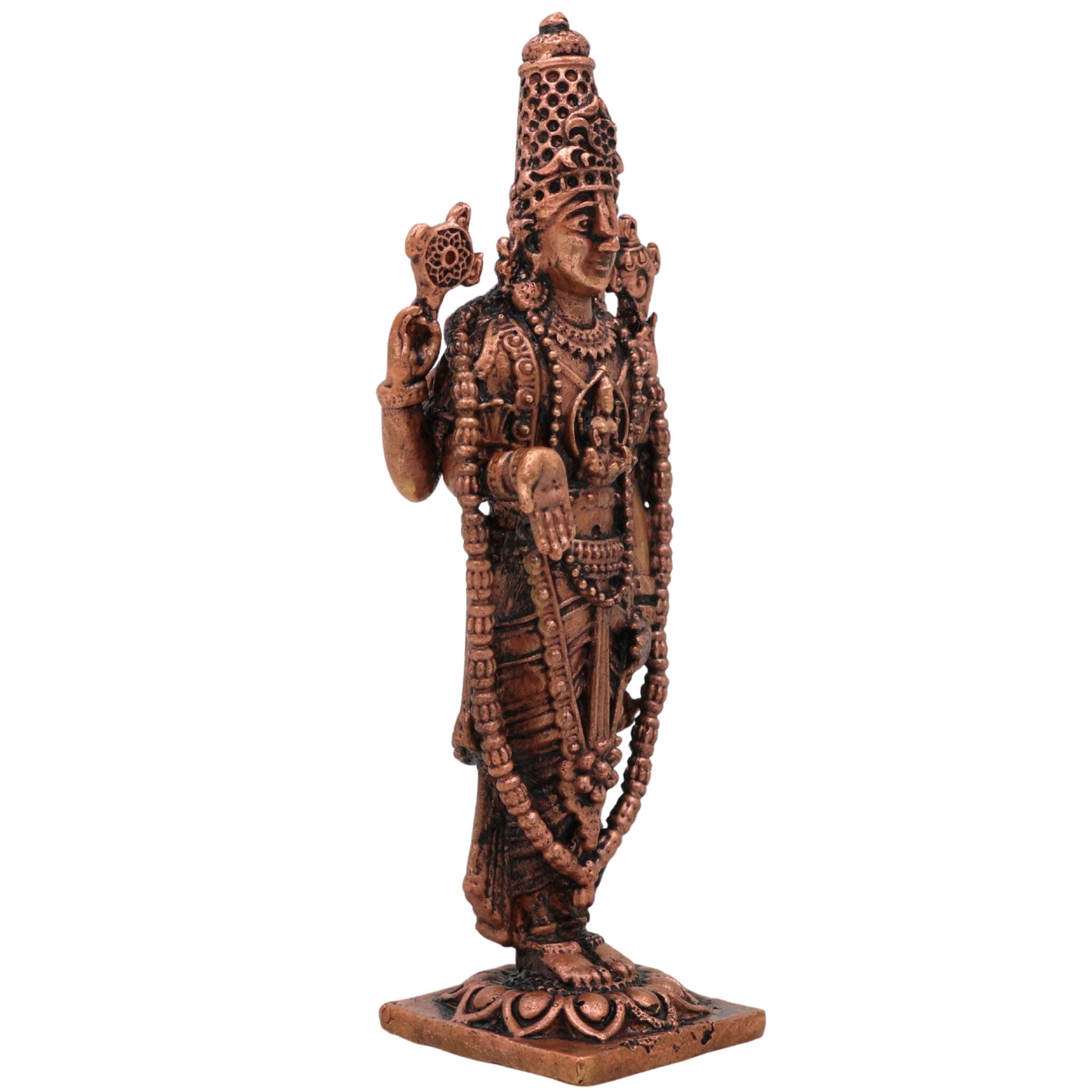 Copper Venkateshwara Balaji Idol,Tamra Tirupati Srinivasa Perumal Murti, Handmade Tirumala Govinda Statue for Pooja, Temple & Home Decor, Brown, 4.5 Inch, 1 Piece