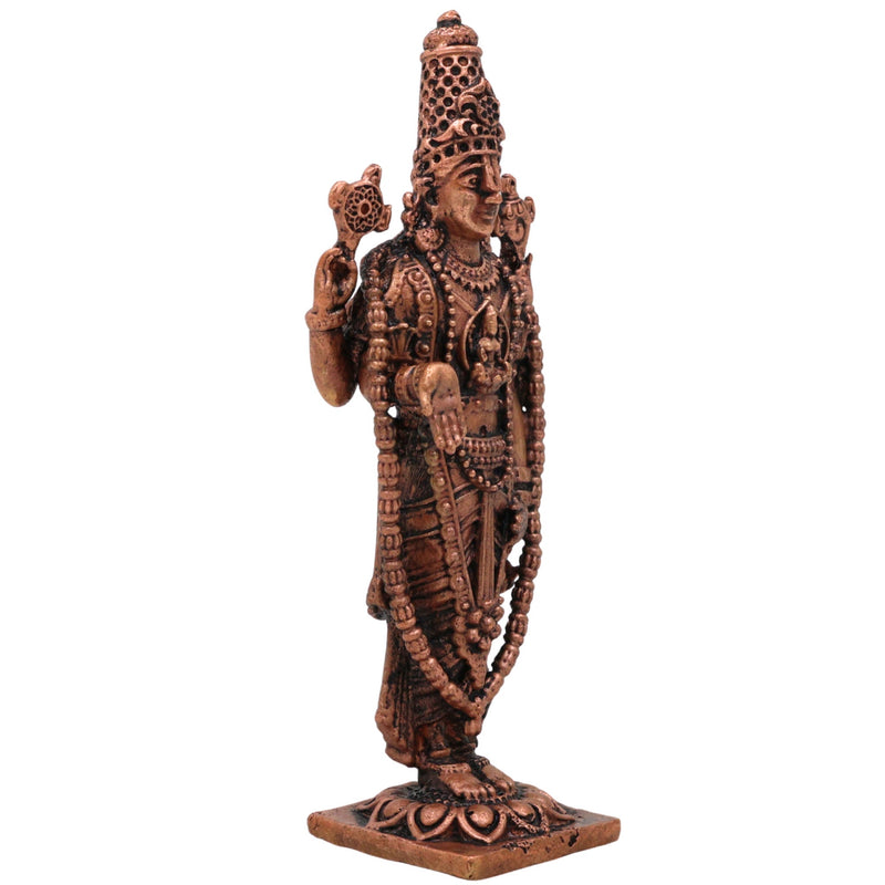 Copper Venkateshwara Balaji Idol,Tamra Tirupati Srinivasa Perumal Murti, Handmade Tirumala Govinda Statue for Pooja, Temple & Home Decor, Brown, 4.5 Inch, 1 Piece