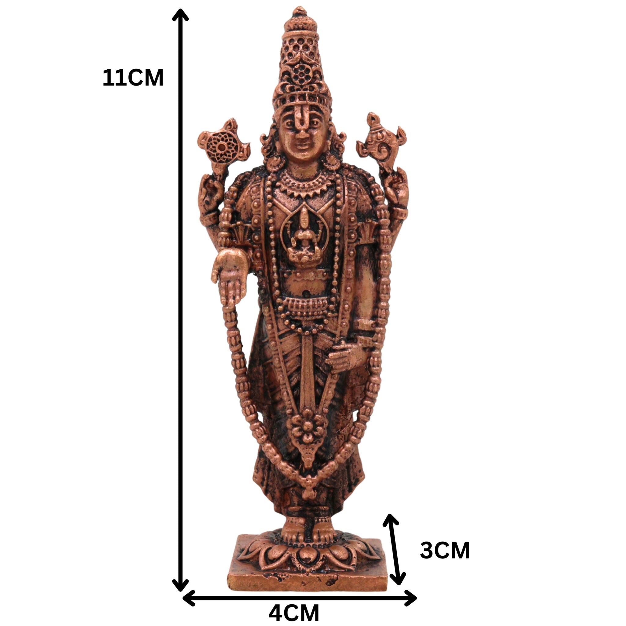Copper Venkateshwara Balaji Idol,Tamra Tirupati Srinivasa Perumal Murti, Handmade Tirumala Govinda Statue for Pooja, Temple & Home Decor, Brown, 4.5 Inch, 1 Piece