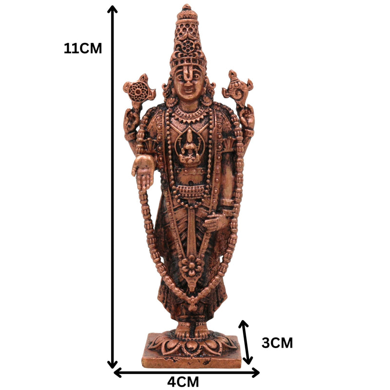Copper Venkateshwara Balaji Idol,Tamra Tirupati Srinivasa Perumal Murti, Handmade Tirumala Govinda Statue for Pooja, Temple & Home Decor, Brown, 4.5 Inch, 1 Piece