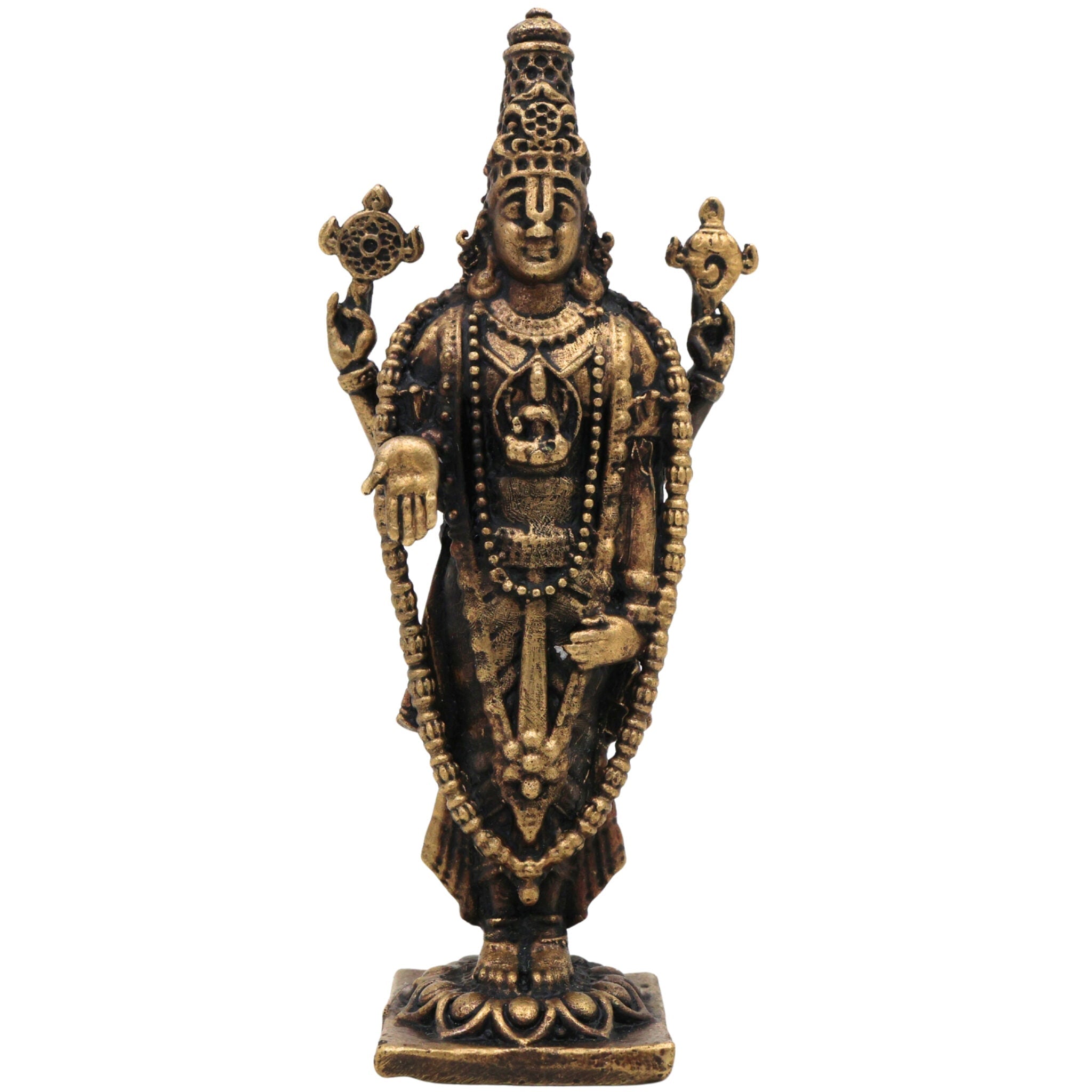 Brass Venkateshwara Balaji Idol,Tirupati Srinivasa Govinda Statue, Handcrafted Venkatachalapathy Perumal Murti,Temple Decor & Pooja Gift, Gold, 3 Inch, 1 Piece