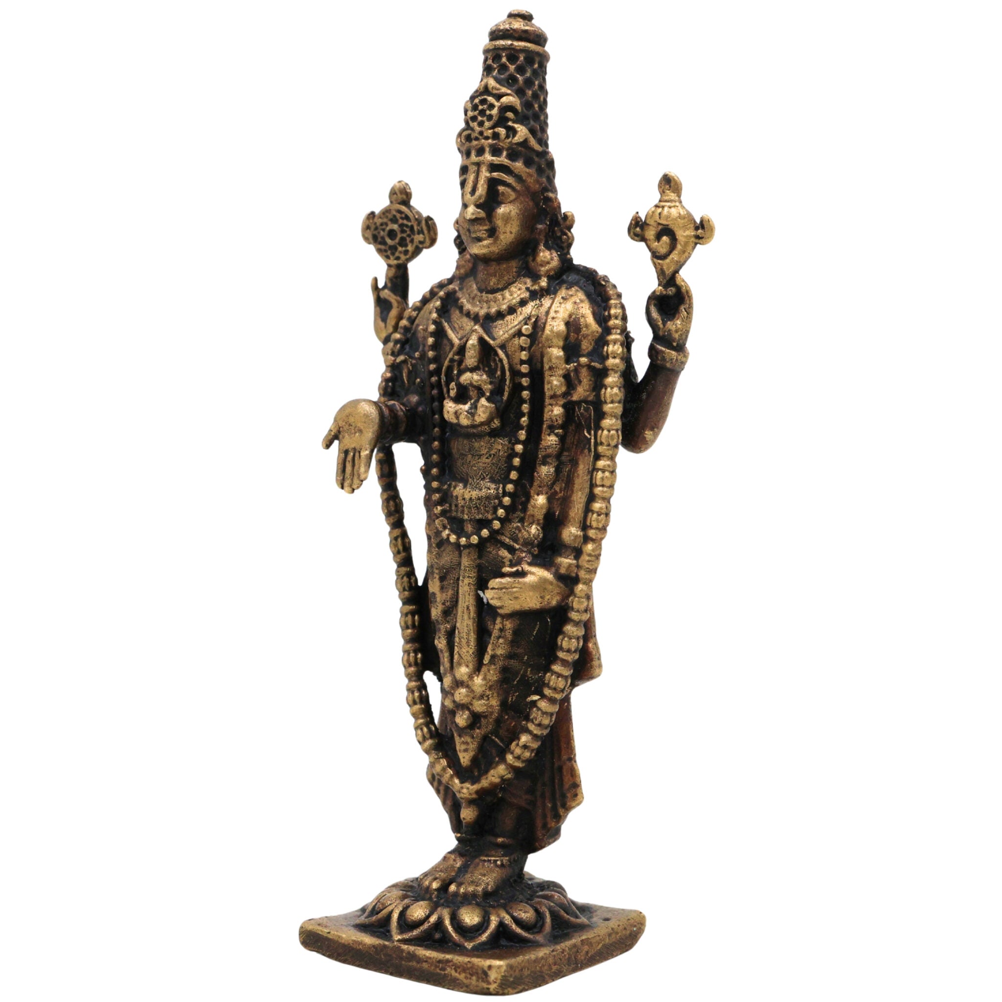 Brass Venkateshwara Balaji Idol,Tirupati Srinivasa Govinda Statue, Handcrafted Venkatachalapathy Perumal Murti,Temple Decor & Pooja Gift, Gold, 3 Inch, 1 Piece