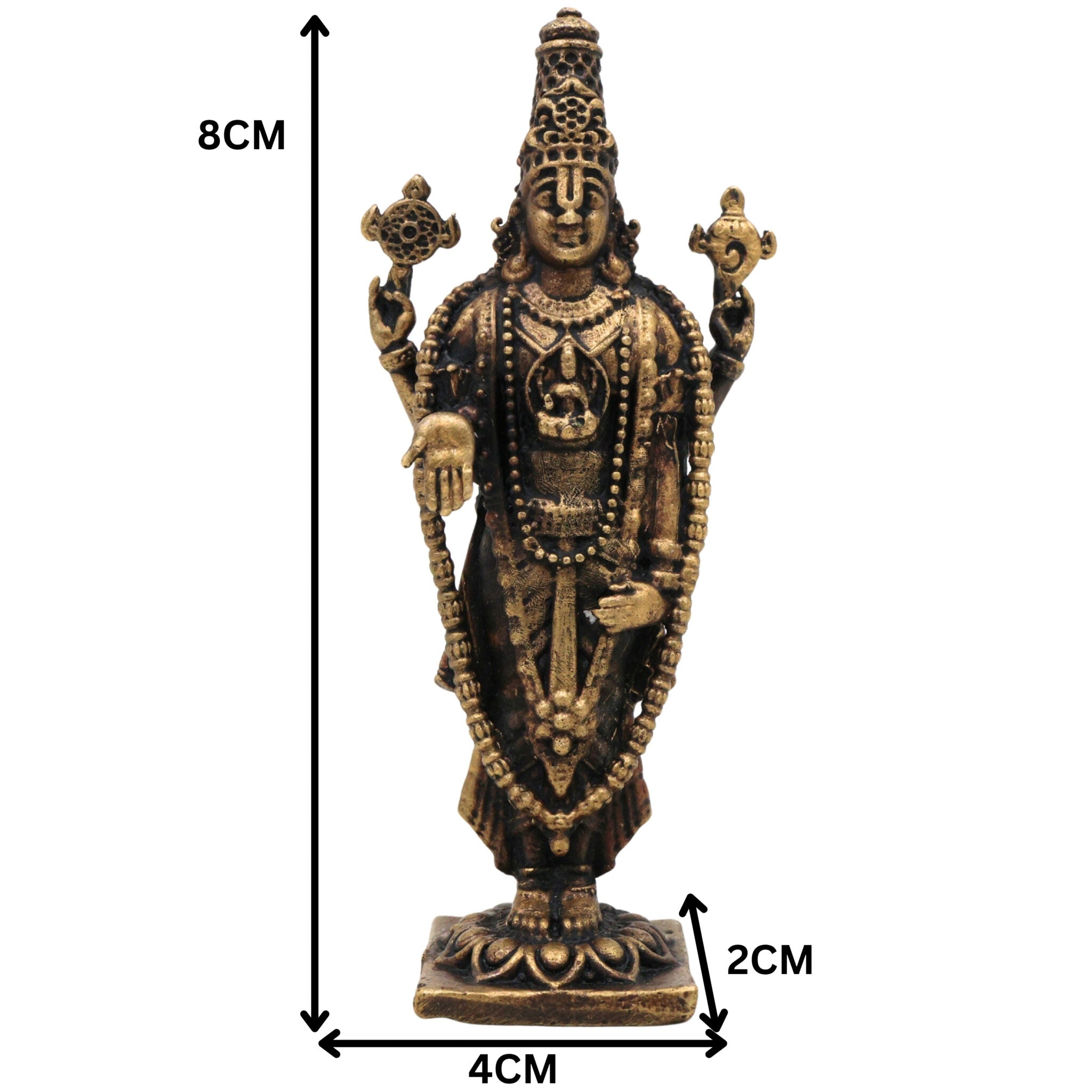 Brass Venkateshwara Balaji Idol,Tirupati Srinivasa Govinda Statue, Handcrafted Venkatachalapathy Perumal Murti,Temple Decor & Pooja Gift, Gold, 3 Inch, 1 Piece
