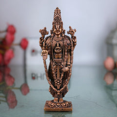 Copper Venkateshwara Balaji Idol, Handmade Tamra Tirupati Govinda Murti, Srinivasa Perumal Statue, Thirumal Venkatachalapathy Pooja Idol for Home Decor & Gifts, Brown, 2.5 Inch, 1 Piece