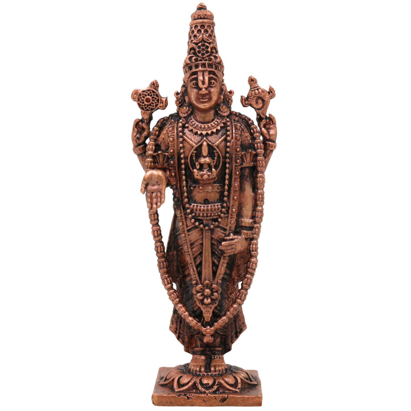 Copper Venkateshwara Balaji Idol, Handmade Tamra Tirupati Govinda Murti, Srinivasa Perumal Statue, Thirumal Venkatachalapathy Pooja Idol for Home Decor & Gifts, Brown, 2.5 Inch, 1 Piece