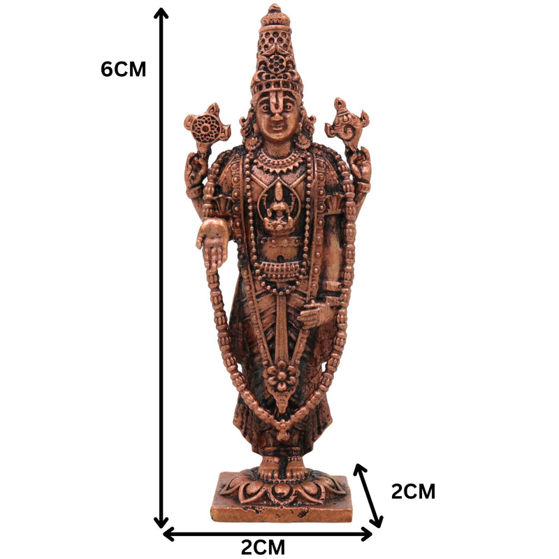Copper Venkateshwara Balaji Idol, Handmade Tamra Tirupati Govinda Murti, Srinivasa Perumal Statue, Thirumal Venkatachalapathy Pooja Idol for Home Decor & Gifts, Brown, 2.5 Inch, 1 Piece