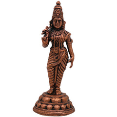 Copper Meenakshi Amman Idol, Handcrafted Tamra Madurai Meenatchi Devi Murti, Meenakshi Parvati Statue for Puja, Temple & Home Decor, Brown, 3 Inch, 1 Piece