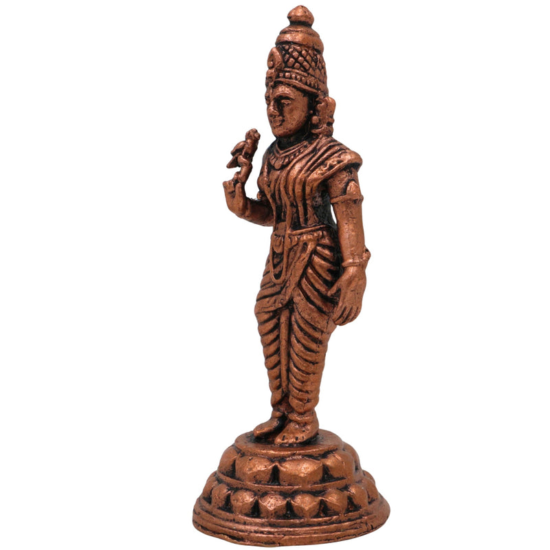 Copper Meenakshi Amman Idol, Handcrafted Tamra Madurai Meenatchi Devi Murti, Meenakshi Parvati Statue for Puja, Temple & Home Decor, Brown, 3 Inch, 1 Piece