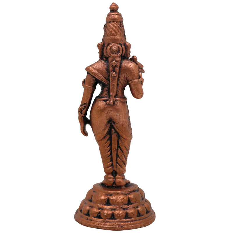 Copper Meenakshi Amman Idol, Handcrafted Tamra Madurai Meenatchi Devi Murti, Meenakshi Parvati Statue for Puja, Temple & Home Decor, Brown, 3 Inch, 1 Piece