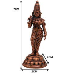 Copper Meenakshi Amman Idol, Handcrafted Tamra Madurai Meenatchi Devi Murti, Meenakshi Parvati Statue for Puja, Temple & Home Decor, Brown, 3 Inch, 1 Piece