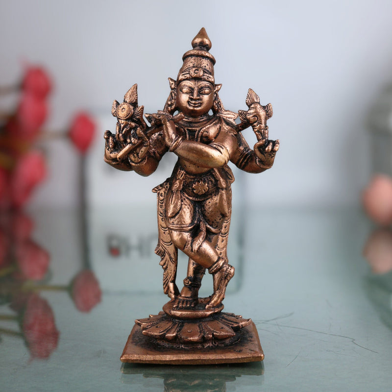 Copper Krishna Idol, Handcrafted Tamra Gopala Murti,Thamira Govinda Statue, Balakrishna Moorti for Puja, Home Decor & Spiritual Gift, Brown, 4 Inch, 1 Piece