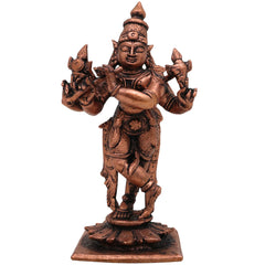 Copper Krishna Idol, Handcrafted Tamra Gopala Murti,Thamira Govinda Statue, Balakrishna Moorti for Puja, Home Decor & Spiritual Gift, Brown, 4 Inch, 1 Piece