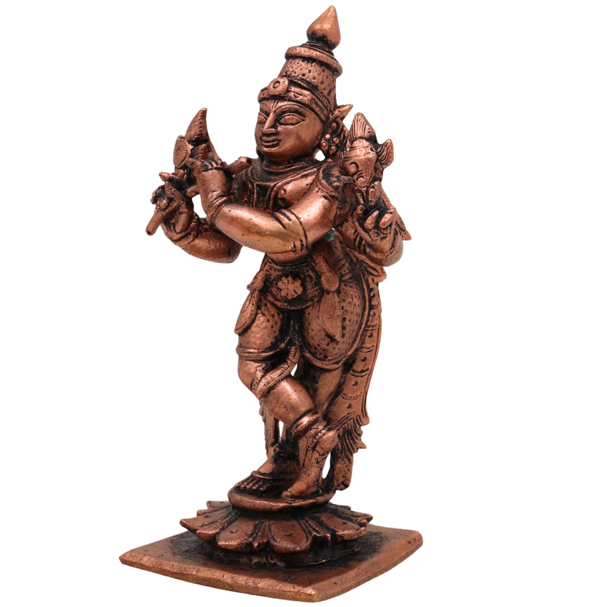 Copper Krishna Idol, Handcrafted Tamra Gopala Murti,Thamira Govinda Statue, Balakrishna Moorti for Puja, Home Decor & Spiritual Gift, Brown, 4 Inch, 1 Piece