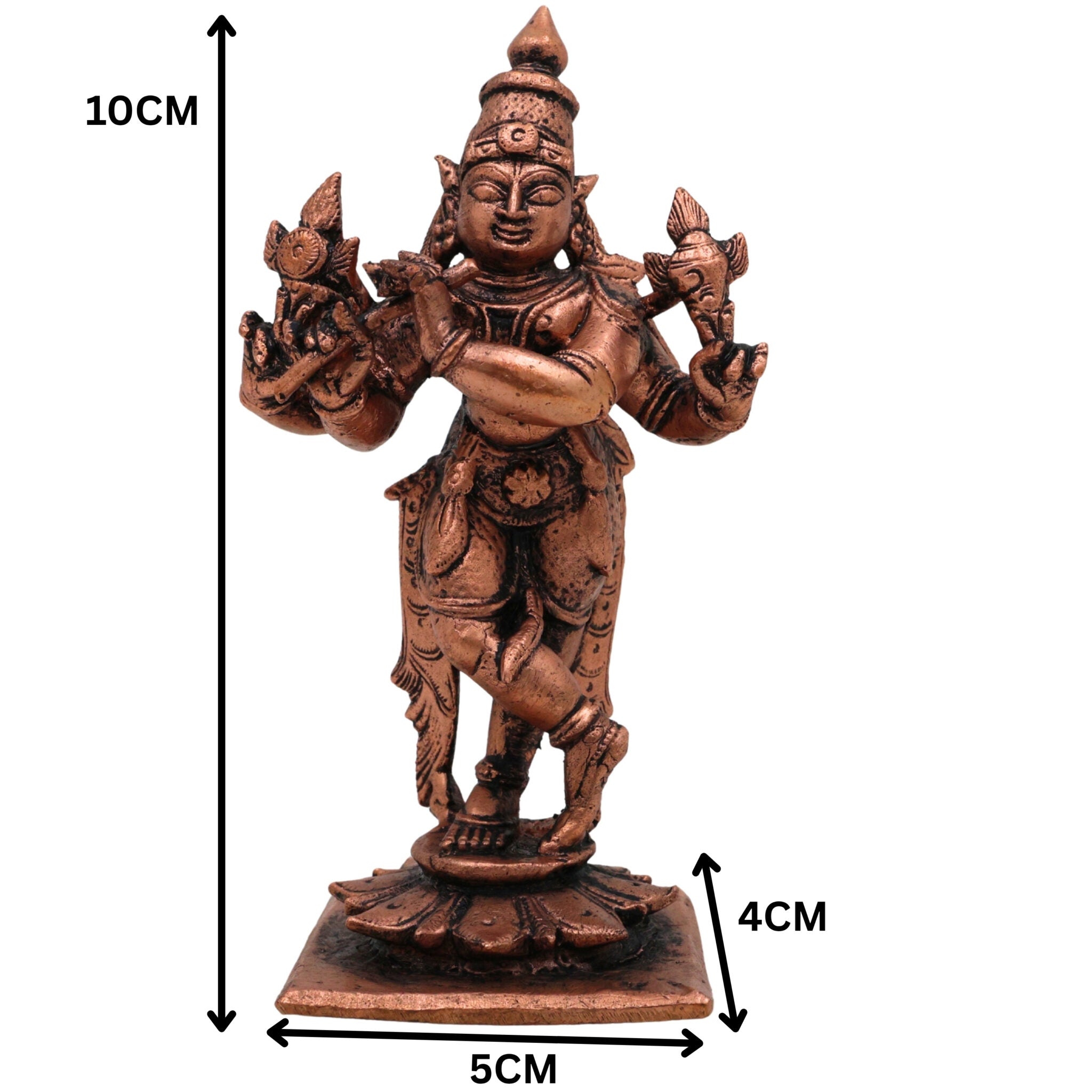 Copper Krishna Idol, Handcrafted Tamra Gopala Murti,Thamira Govinda Statue, Balakrishna Moorti for Puja, Home Decor & Spiritual Gift, Brown, 4 Inch, 1 Piece