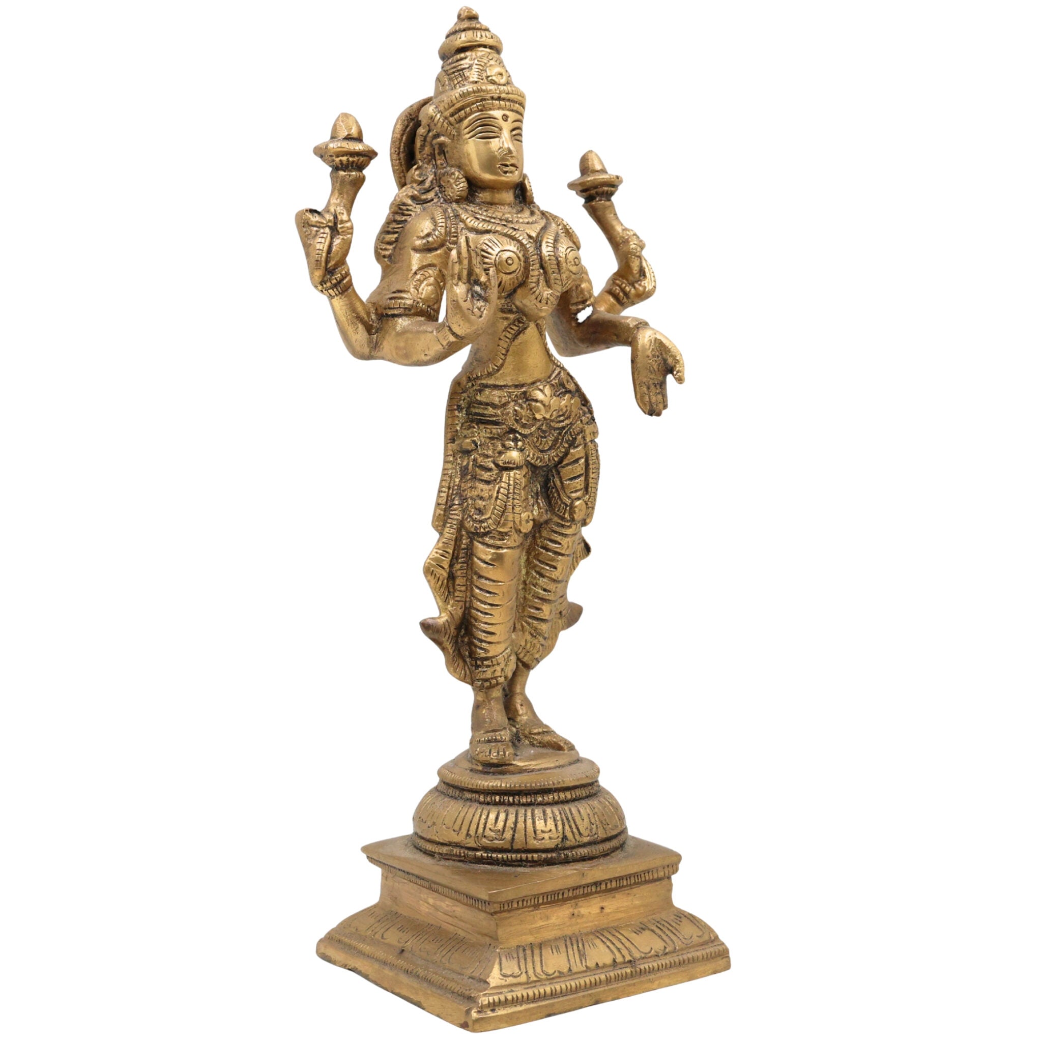 Brass Mahalakshmi Idol | Kamala Padmavati Shri Lakshmi Devi Murti for Pooja, Home Temple & Vastu Decor – Handmade Peetal Sculpture, Gold, 10.5 Inch, 1 Piece