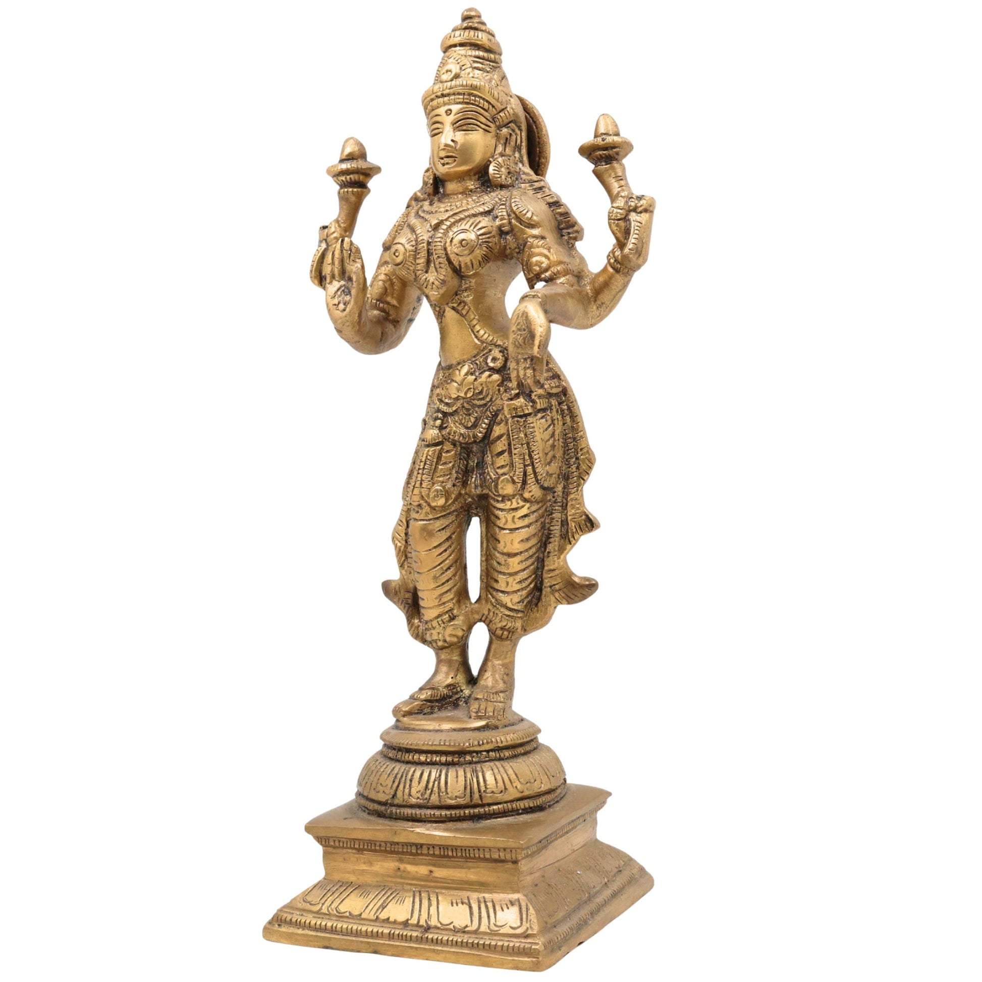 Brass Mahalakshmi Idol | Kamala Padmavati Shri Lakshmi Devi Murti for Pooja, Home Temple & Vastu Decor – Handmade Peetal Sculpture, Gold, 10.5 Inch, 1 Piece