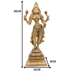 Brass Mahalakshmi Idol | Kamala Padmavati Shri Lakshmi Devi Murti for Pooja, Home Temple & Vastu Decor – Handmade Peetal Sculpture, Gold, 10.5 Inch, 1 Piece