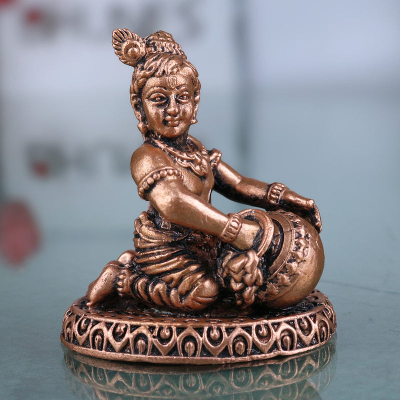 Copper Krishna Idol, Handcrafted Tamra Gopala Murti,Thamira Govinda Statue, Balakrishna Vigraham, Pure Tamraloha Kanha Moorti for Pooja & Home Decor, Brown, 2 Inch, 1 Piece