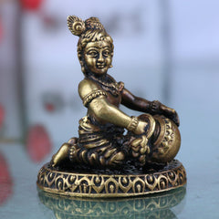 Brass Krishna Idol, Handcrafted Peetal Gopala Murti, Pital Govinda Statue, Balakrishna Moorti, Madhava Figurine for Pooja & Decor, Gold, 2 Inch, 1 Piece
