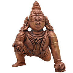 Copper Bala Krishna Idol, Tamra Laddu Gopal Murti, Makhan Chor Gopala Statue, Tamraloha Kanha Idol for Pooja, Home Decor & Gifts, Brown, 2.5 Inch, 1 Piece