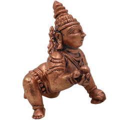 Copper Bala Krishna Idol, Tamra Laddu Gopal Murti, Makhan Chor Gopala Statue, Tamraloha Kanha Idol for Pooja, Home Decor & Gifts, Brown, 2.5 Inch, 1 Piece