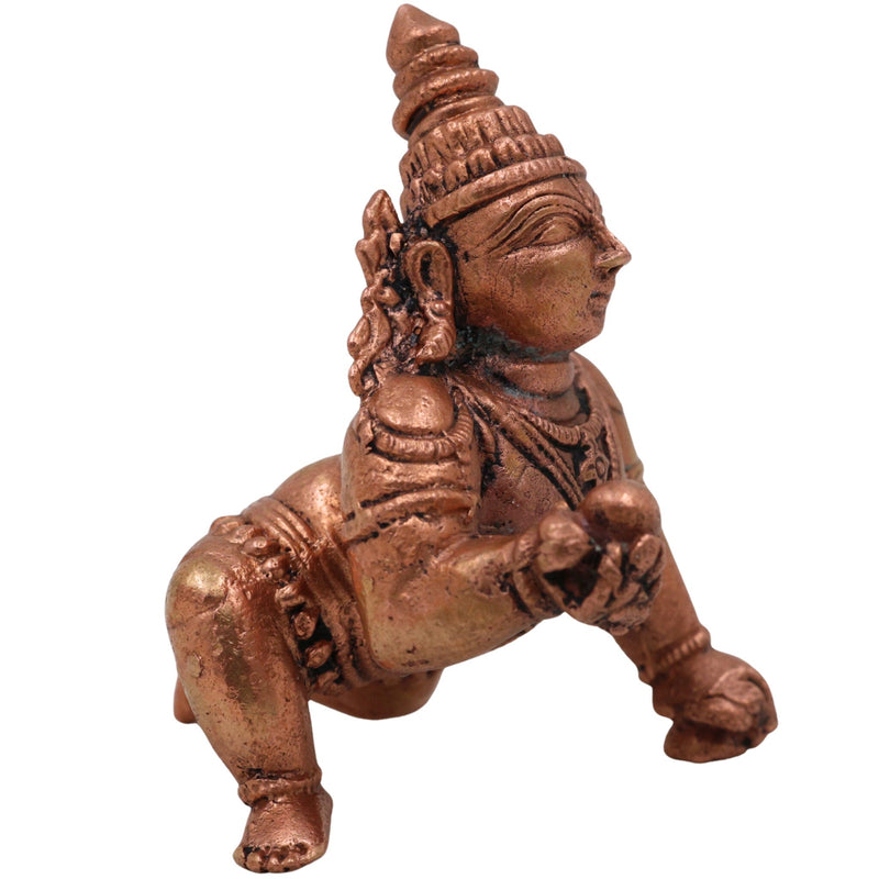 Copper Bala Krishna Idol, Tamra Laddu Gopal Murti, Makhan Chor Gopala Statue, Tamraloha Kanha Idol for Pooja, Home Decor & Gifts, Brown, 2.5 Inch, 1 Piece