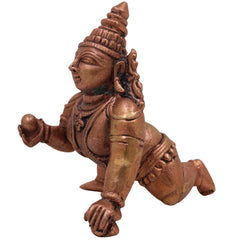 Copper Bala Krishna Idol, Tamra Laddu Gopal Murti, Makhan Chor Gopala Statue, Tamraloha Kanha Idol for Pooja, Home Decor & Gifts, Brown, 2.5 Inch, 1 Piece