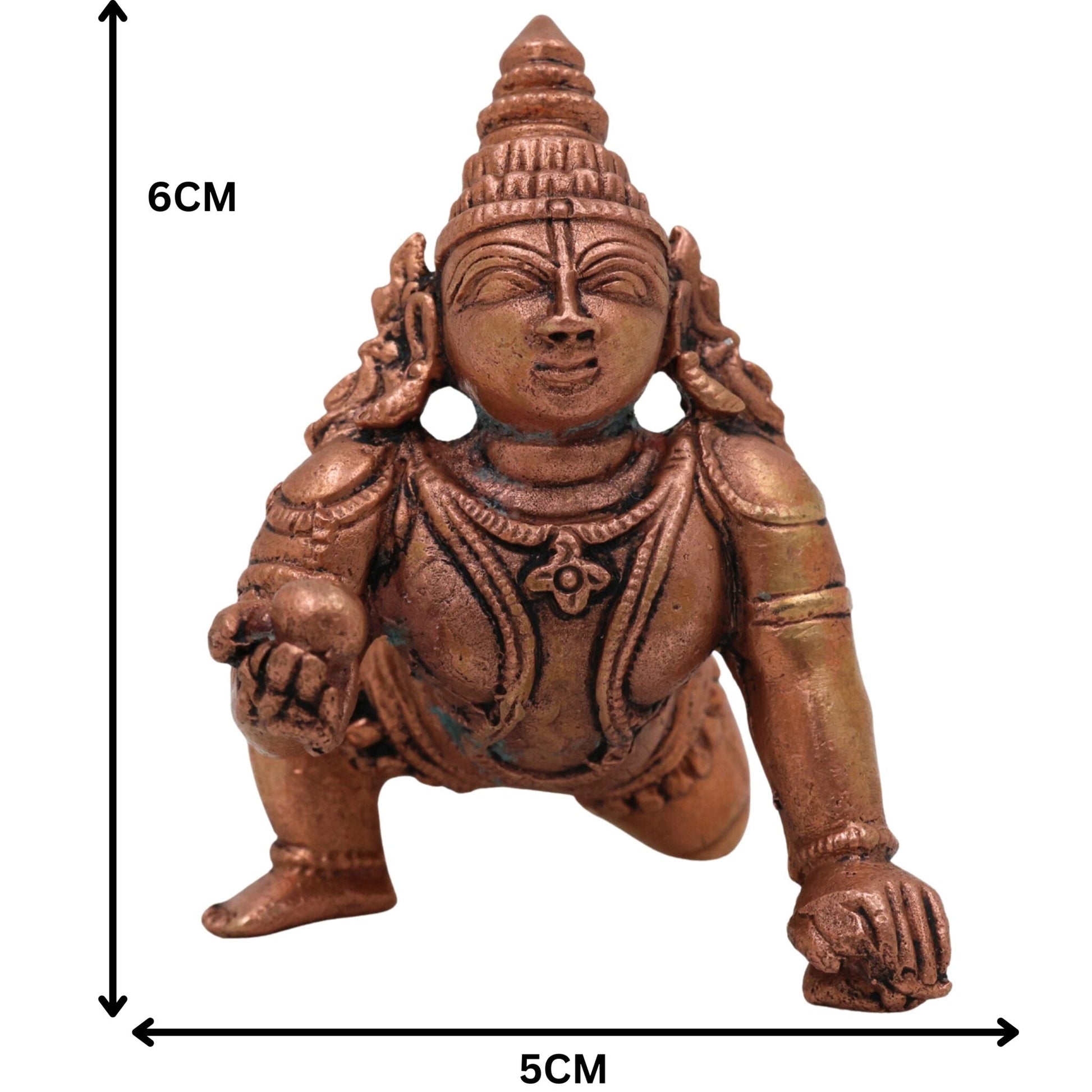 Copper Bala Krishna Idol, Tamra Laddu Gopal Murti, Makhan Chor Gopala Statue, Tamraloha Kanha Idol for Pooja, Home Decor & Gifts, Brown, 2.5 Inch, 1 Piece