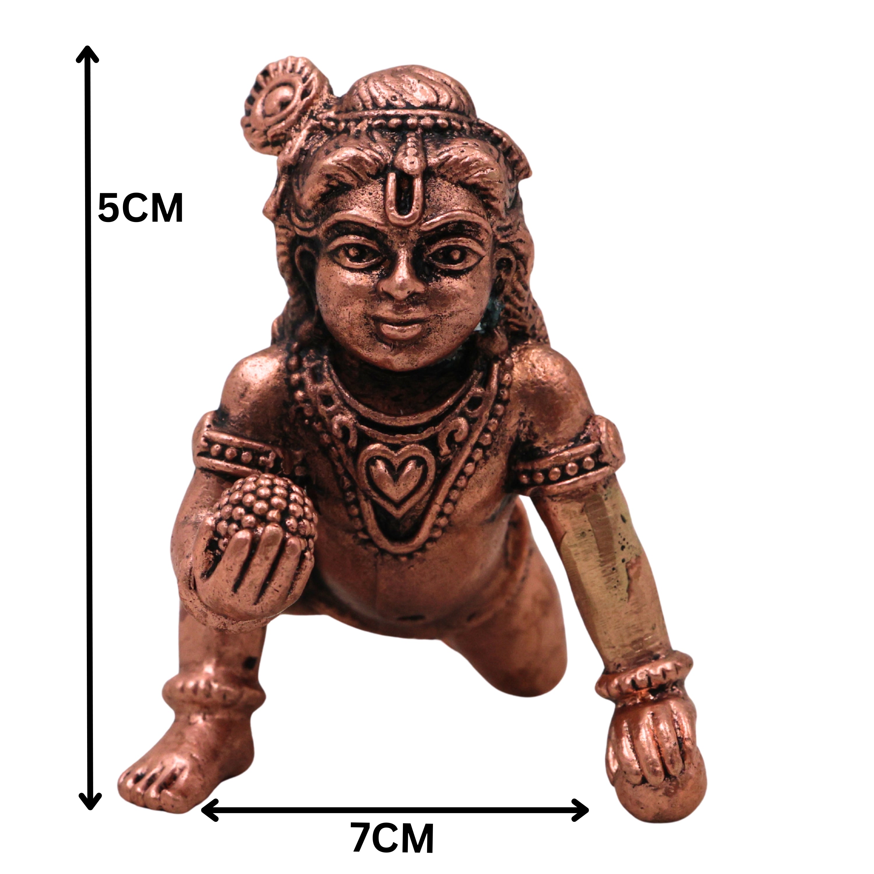 Copper Krishna Idol Tamra Govinda Gopala Murti Tamba Shyamsundar Madhava Murlidhar Vigraha for Pooja Mandir Home Decor Gift, Brown, 2 Inch, 1 Piece