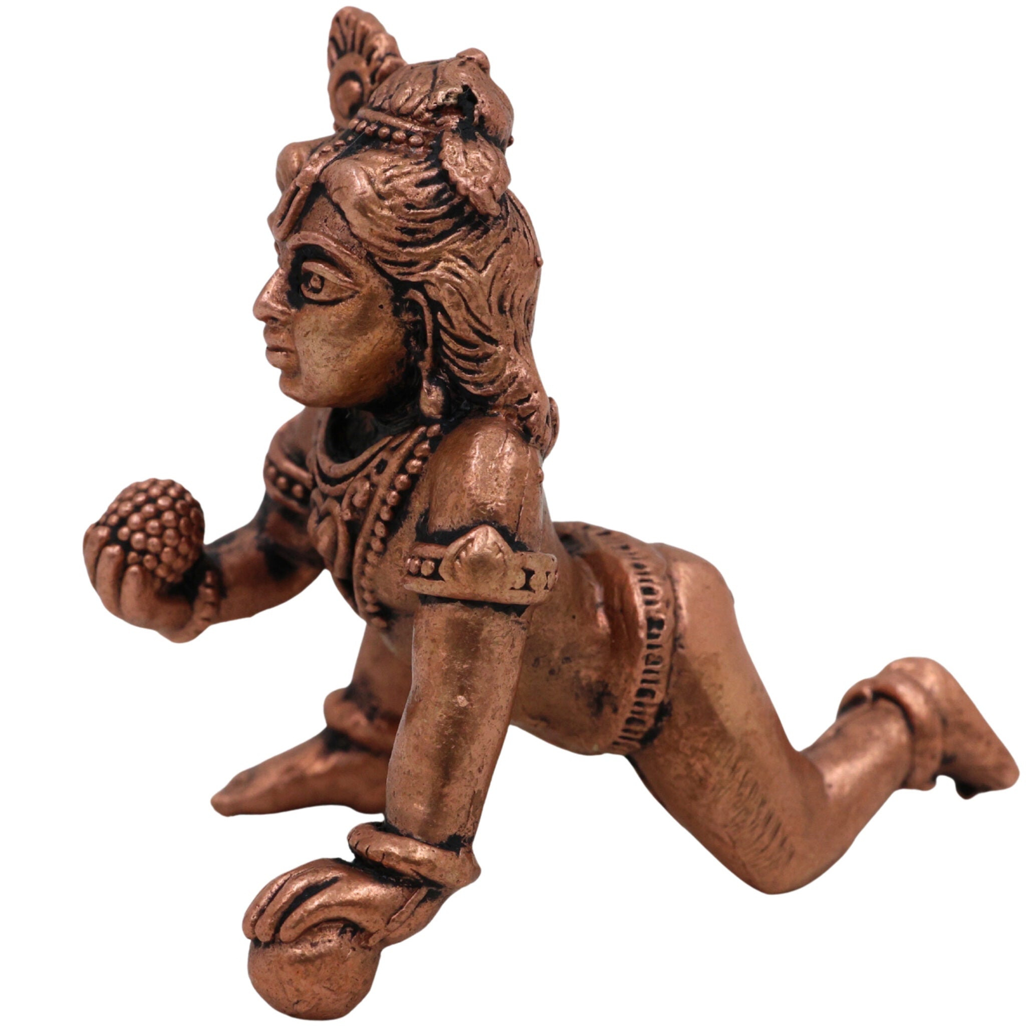 Copper Bala Krishna Idol,Tamra Laddu Gopal Murti, Makhan Chor Gopala Statue, Handcrafted Tamraloha Krishna Moorti for Pooja & Home Decor, Brown, 2 Inch, 1 Piece