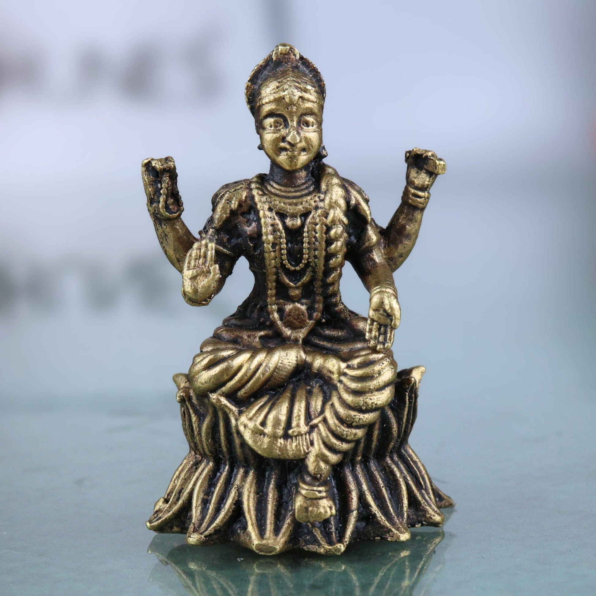 Brass Balambhika Idol, Bala Tripura Sundari Murti, Bala Devi Amman Statue, Peetal Bala Parameshwari Vigraham, Handmade Bala Ambika Moorthi for Pooja & Home Decor, Brown, 2 Inch, 1 Piece