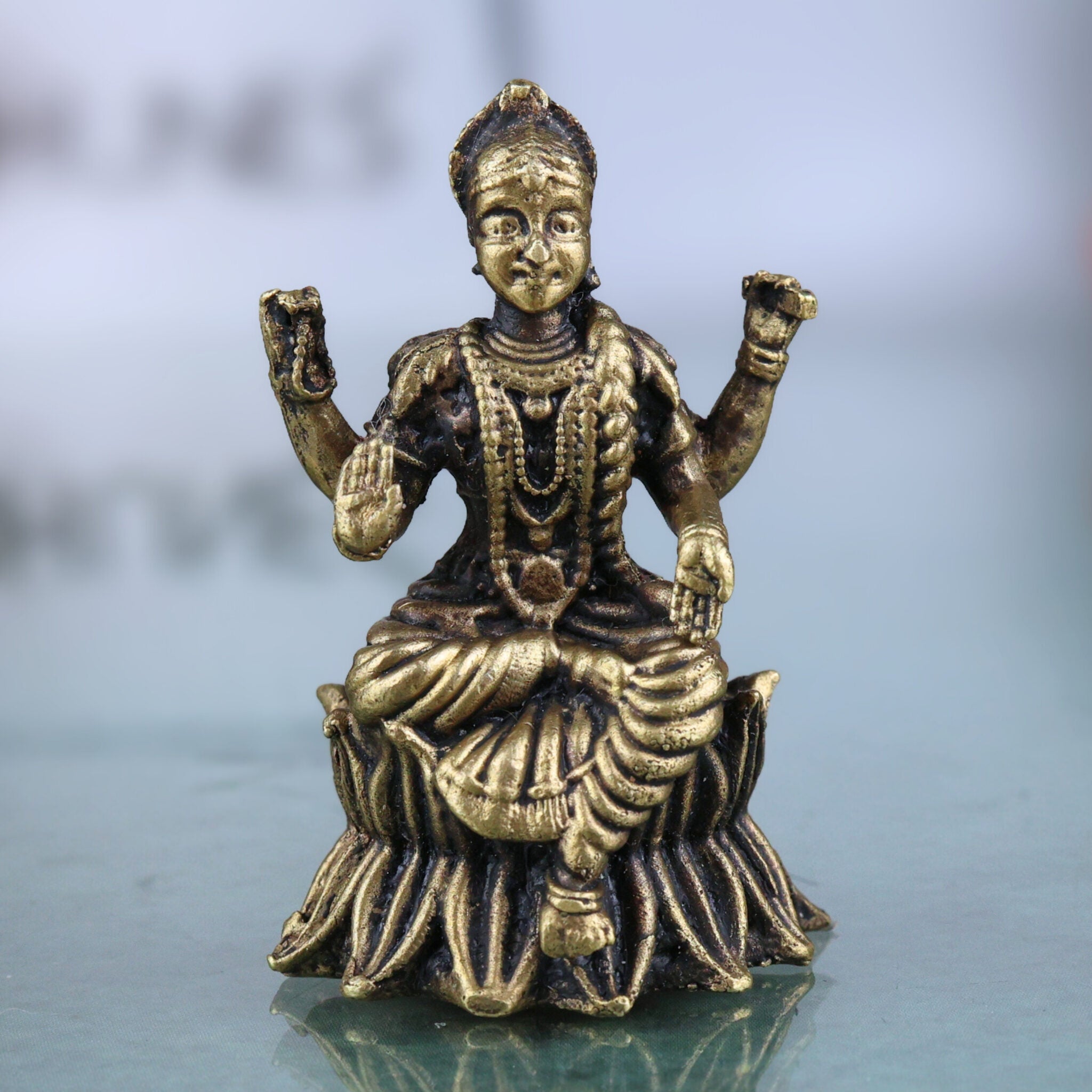 Brass Balambhika Idol, Bala Tripura Sundari Murti, Bala Devi Amman Statue, Peetal Bala Parameshwari Vigraham, Handmade Bala Ambika Moorthi for Pooja & Home Decor, Brown, 2 Inch, 1 Piece