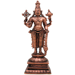 Copper Vishnu Idol, Handcrafted Tamra Narayana Murti,Thamira Govinda Statue,Tamraloha Balaji Vigraham for Pooja & Home Decor, Brown, 5 Inch, 1 Piece