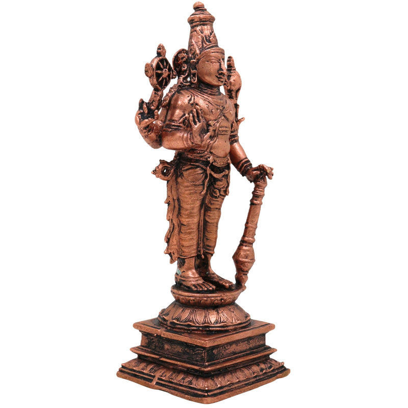 Copper Vishnu Idol, Handcrafted Tamra Narayana Murti,Thamira Govinda Statue,Tamraloha Balaji Vigraham for Pooja & Home Decor, Brown, 5 Inch, 1 Piece
