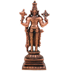 Copper Vishnu Idol, Handcrafted Tamra Narayana Murti,Thamira Govinda Statue,Tamraloha Balaji Vigraham for Pooja & Home Decor, Brown, 5 Inch, 1 Piece