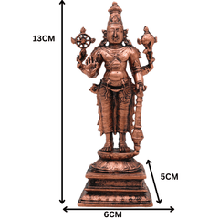 Copper Vishnu Idol, Handcrafted Tamra Narayana Murti,Thamira Govinda Statue,Tamraloha Balaji Vigraham for Pooja & Home Decor, Brown, 5 Inch, 1 Piece