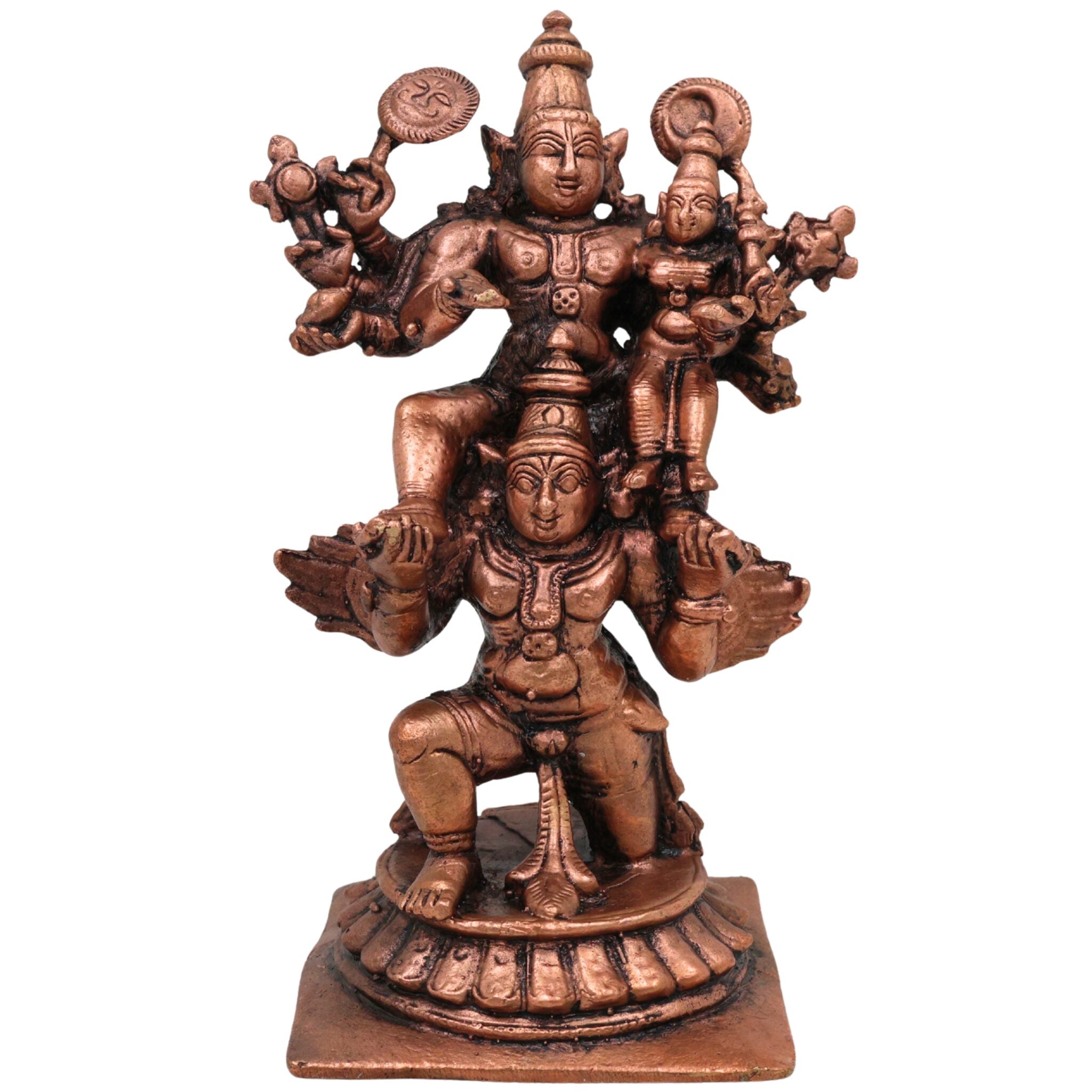 Copper Vishnu Lakshmi Garuda Murti, Lakshmi Narayana on Garuda Idol, Garuda Vahana Vishnu Lakshmi Statue,Handcrafted Pooja Moorti for Home & Temple, Brown, 4.5 Inch, 1 Piece
