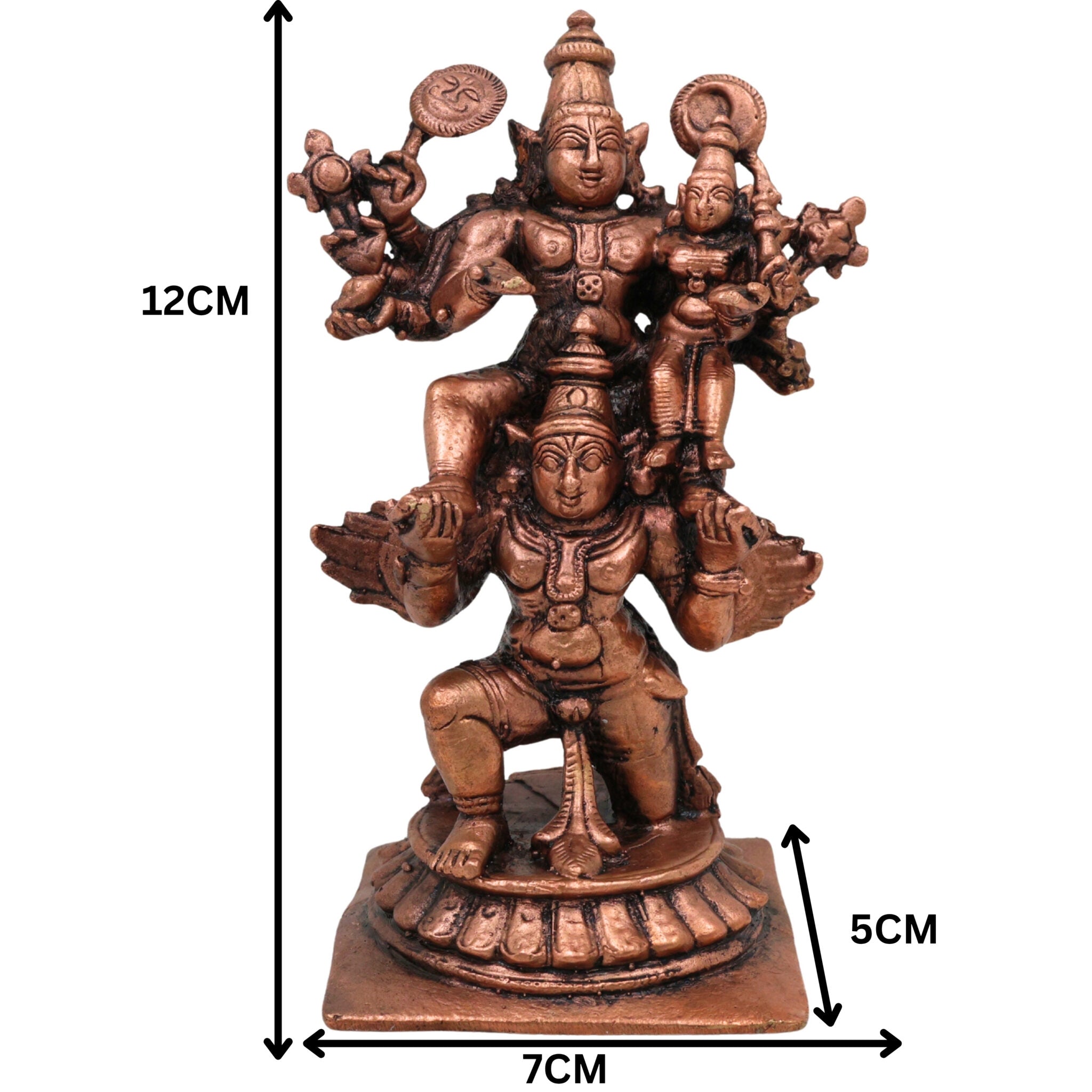 Copper Vishnu Lakshmi Garuda Murti, Lakshmi Narayana on Garuda Idol, Garuda Vahana Vishnu Lakshmi Statue,Handcrafted Pooja Moorti for Home & Temple, Brown, 4.5 Inch, 1 Piece